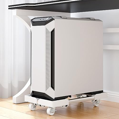 Niciksty Adjustable Mobile CPU Stand, White | Ventilated PC Tower Stand with 4 Rolling Caster Wheels for Gaming Office Desk Accessories