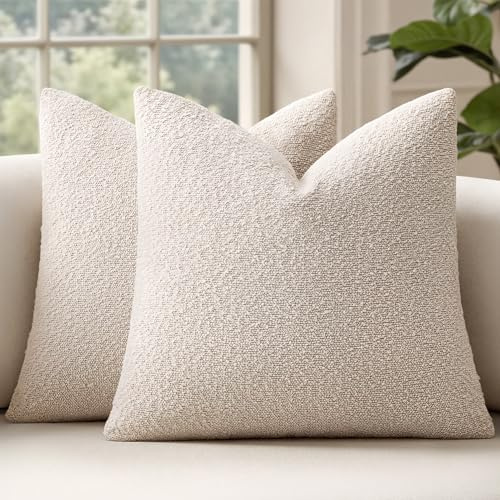 MIULEE 20x20 Inch Decorative Pillow Covers for Couch Bed Set of 2 Textured Boucle Neutral Throw Pillow Covers Natural Beige Ivory Accent Solid Pillowcases Sofa Living Room Home Decor
