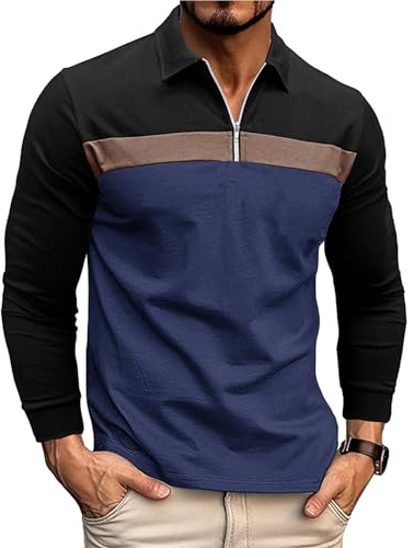 Ryehack Poloshirt Herren Langarm mit Reißverschluss & Raglan - Baumwolle Langarmshirt für Sport & Freizeit S-3XL