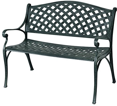 KOMFOTTEU 2 Sitzer Gartenbank, wetterfeste Außenbank Aluminium, Terrassenbank mit Rückenlehne & Armlehnen, Metallbank für Balkon Garten, Antikes Grün