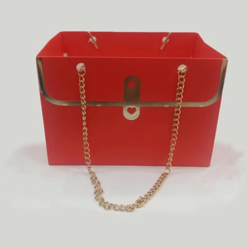 BBTISG 4 Pezzi Scatole Regalo di Carta per Fiori, Cesti da Imballaggio con Catena in Metallo per Bouquet, Decorazioni per Matrimoni, Lauree, Feste (rosso)