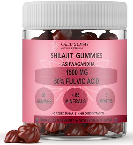 CALIU GUMMY Shilajit + Ashwagandha Gummibärchen | 90 Gummies | 1500 mg Himalaya Shilajit + 50% Fulvinsäure + 85 Mineralien | Energie, Fokus, Vitalität, Immunität & Stressabbau | Vegan & Zuckerfrei