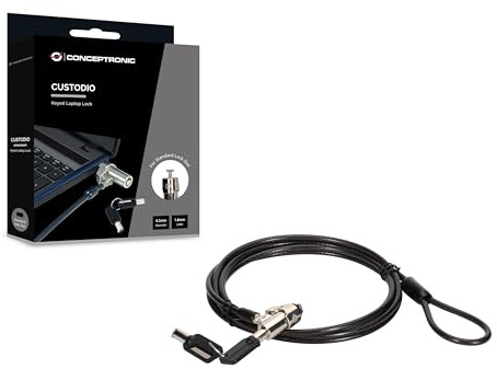 CONCEPTRONIC CUSTODIO02BS laptoplås med nyckel, standardsäkerhetsspår, 1,8 m
