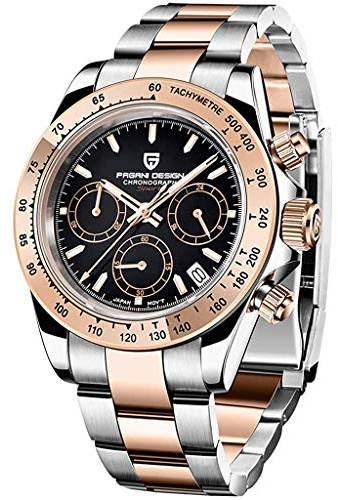 Pagani Design Classic Men's Quartz Watch Japan VK63 Movement Ceramic Bezel Stainless Steel Waterproof Business Sport Chronograph Date