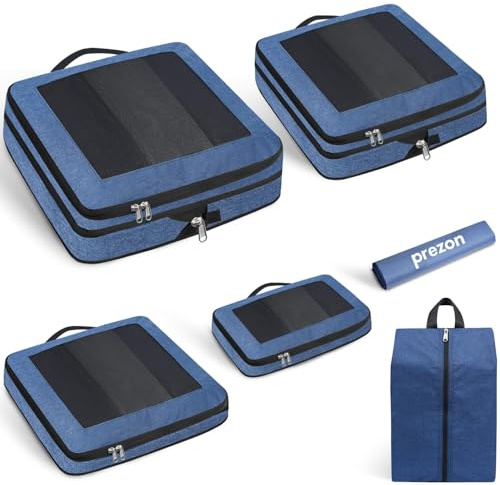 Prezon Kompressions-Packwürfel, Verbessertes Netzfenster, Sichtbar und Tragbar, Erweiterbare Reisegepäck-Organizer, Komprimierbaren Verpackungswürfel zur Organisation Ihres Reisegepäcks