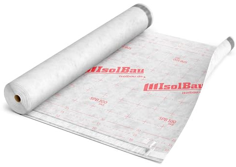 Isolbau Unterspannbahn Dach SPB 100 SKS, 225 m² Rolle (1,5 x 150 m) - Selbstklebende Dachfolie 100 g/m² & 2 Klebestreifen - Dampfdurchlässige Unterdeckbahn, wasserdicht und witterungsbeständig