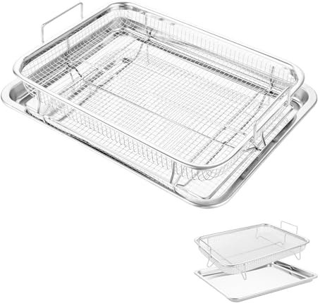 Oungy Backblech mit Abkühlgitter Edelstahl Groß Ofenform mit Rost Rechteckig Backblech Mit Gitter Backblech Set mit Griff und Unterschale Cooling Rack mit Backblech für Keksen, Grillen, Kühlen