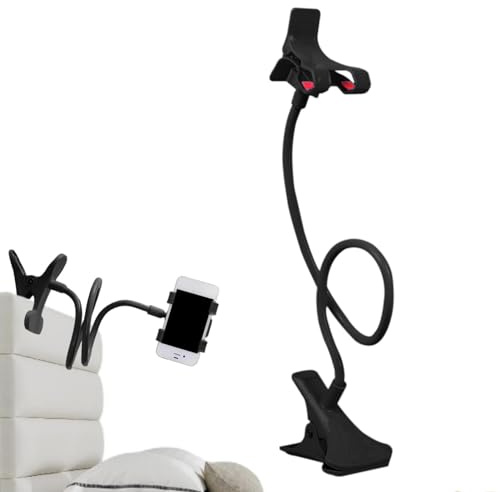 Support de téléphone en col de cygne – Support flexible à bras long, pince de bureau | Support de téléphone pour tête de lit, lit, support de téléphone réglable, clip de serrage pour téléphone