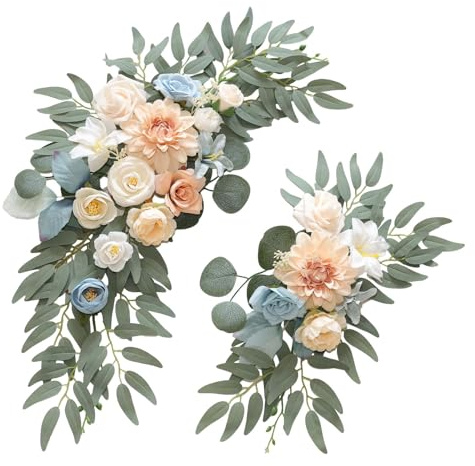 Colcolo Lot de 2 fleurs artificielles pour arche de mariage, panneau de bienvenue, décoration d'angle, fleurs artificielles pour cérémonie, anniversaire, Bleu Champagne