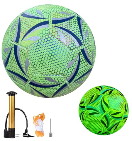 Idota lysande fotboll storlek 5, fotboll lysande i mörkret med pump reflekterande för fotbollsträning nattspel, perfekt för inomhus och utomhus