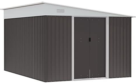 Outsunny Cobertizo de Jardín Exterior 8,9 m² 280x345x201 cm Caseta de Jardín Exterior Metálica con 2 Puertas Corredizas y 2 Ventanas para Almacenamiento de Herramientas Gris
