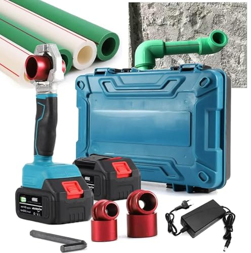 HmLotd Plastic Water Pipe Melter, Cordless Handheld Socket Fusions Welder Kit, With 6 Die Heads, 200-340℃ Cordless Handheld Socket Fusions Welder Kit for Heat Dissipation for Ppr Pe Hdpe Pipe