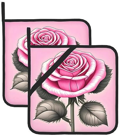 WHJYYXDE Set di 2 presine da cucina, 20,3 x 20,3 cm, isolamento termico, tessuto impermeabile, motivo con rose rosa