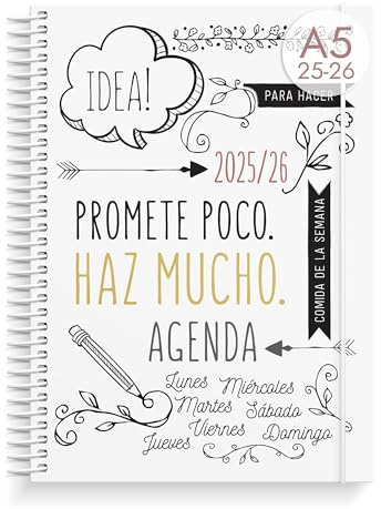 Burde Doodle A5 2025/2026 - Planificador Calendario Semanal Para Profesores, Estudiantes Y Profesionales, Agenda De 12 Meses Con Pegatinas Y Encuadernación En Espiral