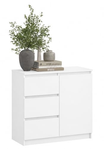 KUBUTKU Kommode Moderner Sideboard Mehrzweckschrank für Schlafzimmer Flur Wohnzimmer Büro (Weiß, 80x97x40cm 1Türen 3Schubladen)