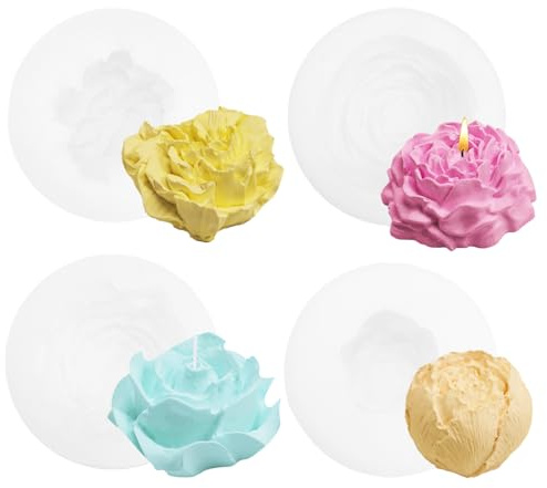 MoguGo 4 Stück Blumen Kerzen Silikonformen, Tulpe Rosen Nelke Gießformen, Kerzenformen für DIY Kerzenherstellung, Frühlingsdeko, Geburtstagsfeier, Kuchen Dekoration