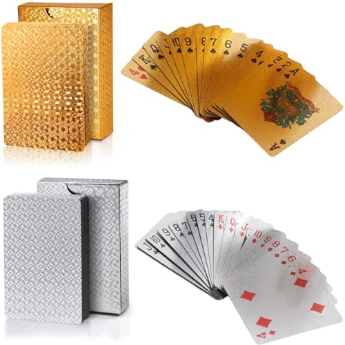 Spielkarten 2 Decks Pokerkarten Playing Cards Gold Silber Profi Poker Wasserdichtes Plastik