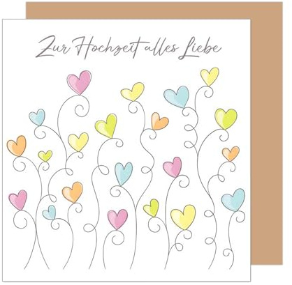 Edition Seidel Premium quadratische Glückwunschkarte zur Hochzeit mit Umschlag. Hochzeitskarte Grußkarte Vermählung Just Married bunt Herz (HQ113 SW025)