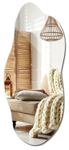 Miroir Vague Forme Ondulée Design Moderne pour Entrée Salon Asymétrique Irrégulier de Maquillage Vertical et Horizontal Style Scandinave Original Décoration Intérieure Suspendu 45x90 cm