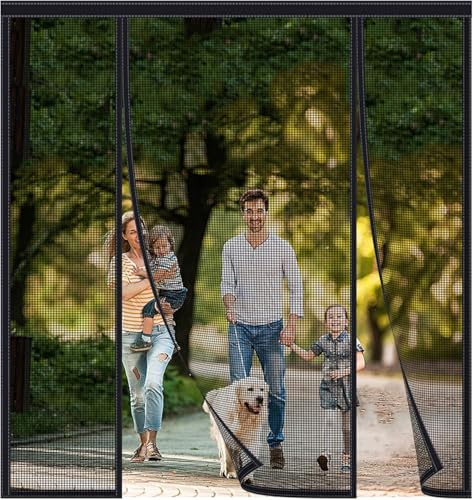 Moustiquaire Double Porte Rideau MagnéTique, 250x220cm Rideaux Baie Anti Mouche Maille Ultra Fine, Sans Percer, Fermeture Automatique, pour Vitree Coulissante Fenetre Couloirs Patio