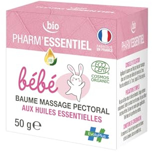 PHARM'ESSENTIEL BIO - Bálsamo de masaje de pecho para bebés 50 g - Con aceites esenciales orgánicos - 100% de origen natural - A partir de 5 kg - Textura suave - Dermatológicamente probado