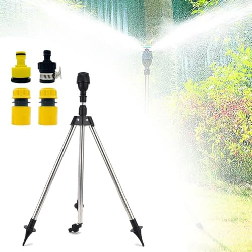 Rotating Tripod Sprinkler for Lawns & Gardens, 360° Adjustable Pulsating Lawn Sprinkler Large Area Lawn Sprinkler, Heavy-Duty Degree Telescopic Sprinkler for Agricultural Irrigation(3/4 inch connector