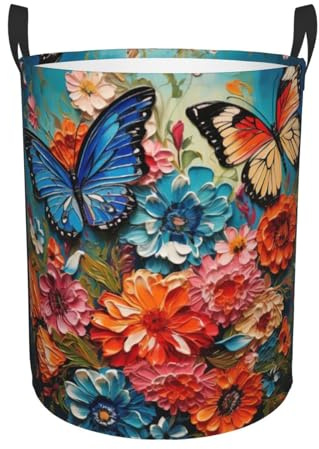 Flowers And Butterfly Print Laundry Basket With Oxford Fabric,Large & Small Sizes,Perfect For Clothes,Toys,Blankets