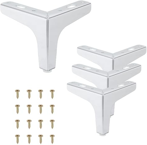 PATIKIL 10cm / 4 Inch Metal Furniture Legs, 4 Pcs Modern Triangle Furniture Feet Couch Legs DIY Replacement for Table Chair Cabinet Cupboard Sofa, Silver