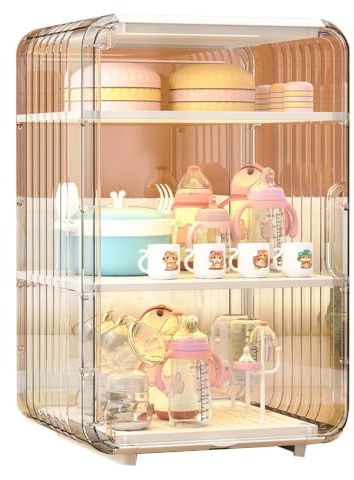 Erconsso Babyflaschen-Aufbewahrungs-Organizer, Babyflaschen-Abtropfgestell, mehrschichtige, staubdichte Aufbewahrungsbox für Küche, Kinderzimmer, Kühlschrank, Schlafzimmer, Schlafsaal