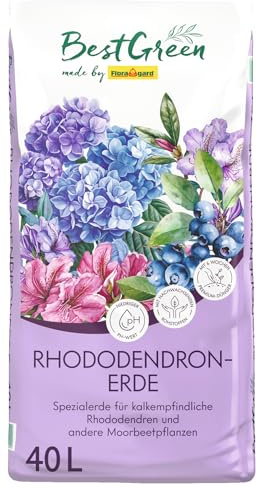 BestGreen Rhododendronerde 40 L – torfreduzierte Moorbeeterde mit saurem pH-Wert, lockerer Struktur & guter Drainage – ideal für Rhododendren, Azaleen, Kamelien, Heidelbeeren & andere Moorbeetpflanzen