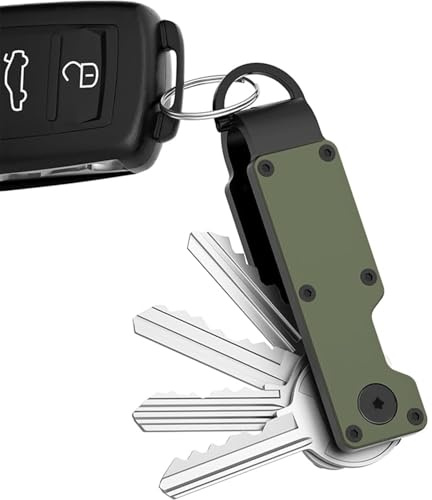 BUKYCAT Llavero de Coche Ligero, Organizador de Llaves de Metal, Porta llaves Metálico Compacto, Estuche de Almacenamiento Compacto para 2-6 Llaves (Verde)