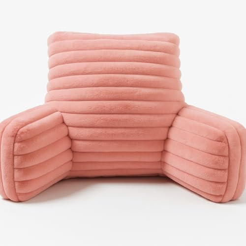 L S U Luxury Fleece Cord Reading Pillow Soft & Cozy Backrest Support Cushion for Bed Rest, Sofa (Blush)