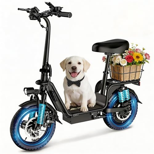 Electric Scooter Adults, 1300W/900W Peak Motor, Electric Scooter with Seat, 48V 13Ah/10.4Ah Battery, 14 Tires, 35/28 Miles Range, 20 MPH, 330 LBS Load, Dual Braking (13Ah-Black, 1300W 13Ah)