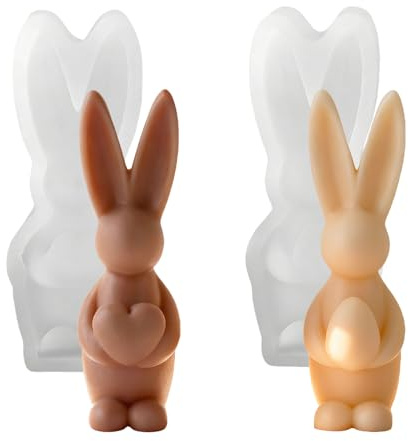 2 Stück Silikonformen Gießformen Ostern Deko, Silikonform Osterdeko Hasen Figuren, Kerzenformen Osterhase mit Ei, Gießform Frühlingsdeko Gipsformen zum Gießen mit Herz, Giessformen Oster Geschenke