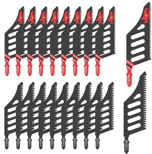 20 Pcs Jigsaw Blade Cutting Tool Carbon Steel T Shank Flush Cutting Jigsaw Blade for Softwood Hardwood Plywood Fiberboard
