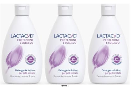 Lactacyd Protezione & Sollievo Lot de 3 lotions lavantes intimes pour peaux irritées pH équilibré 200 ml + porte-clés Italy shop gratuit