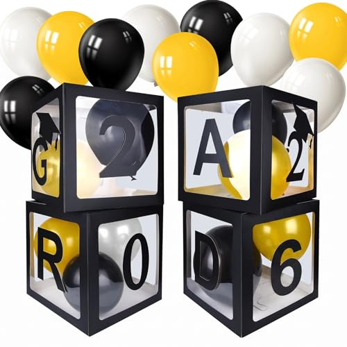 MIAHART 4 cajas negras para globos con la inscripción GRAD 2026 y 18 globos para la decoración de la fiesta de graduación 2026.