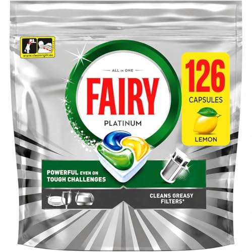 Fairy Platinum Dishwasher Tablets, Lemon, 6 x 21 Capsules (Total 126 Capsules)