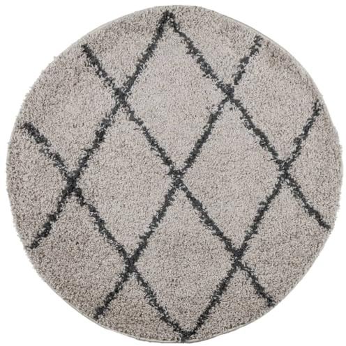 Mhdvray Shaggy-Teppich Pamplona Hochflor Modern Beige Anthrazit Ø 120 cm - Runder Wohnzimmerteppich Flauschig aus Polypropylen - Weicher Langflor-Teppich für Schlafzimmer und Flur