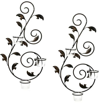 Hosley Set of 2 Iron Leaf Wall Sconce Set with Tealights 18 High Large Scale Wall Decor Elegant Iron Sconces for Home Decorative Metal Leaf Design Perfect for Modern