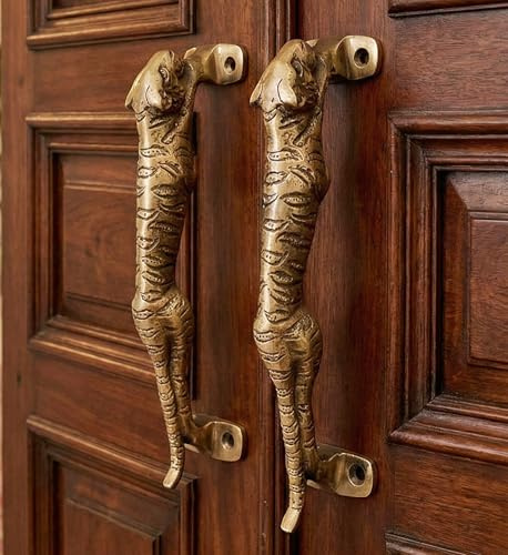 eSplanade - 19,1 cm Messing Designer Tiger/Jaguar Türgriff - 2er Set | Wohnkultur | Türdekor | Paar Türgriffe aus Messing | Paar Messing Türgriffe - Messing Türgriff - Brass Door Handle