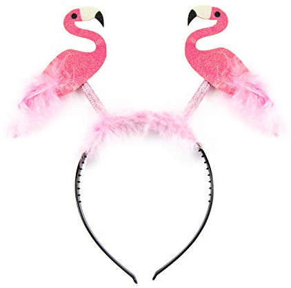 Oblique Unique® Haarreif mit Glitzer Flamingos und flauschigen Federn Tropischer Haarreifen Kostüm Accessoire für Hawaii Party Karneval Fasching Motto Beach Sommer Party