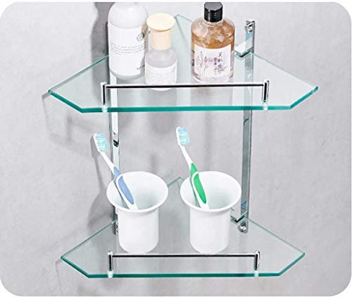 Mini Ecke Glas Regal, Shampoo Dusche Ecke Regal, Voll Kupfer Polieren Bad Küche Bohren Dreieck Lagerung Kleines Regal,2 Layer