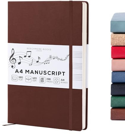 Beechmore Books Notenbuch A4 (21,6 × 29 cm) – 156 Seiten, 120 g/m² | Hardcover aus Veganleder, Perforierte Notenzeilen, Lay-Flat, Geschenkbox für Musiker, Komponisten, Lehrer