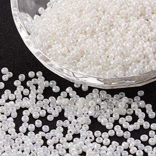 Perlin Rocailles Glasperlen Indianerperlen Saatperlen Pony Perlen 4mm 6/0 Rund Mini Seed Beads 1100 Stk (Weiß Ceylon)
