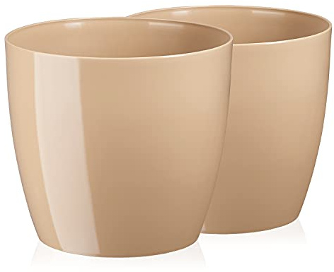 Tymar Blumentopf, 2er-Pack, Runde Form, Übertopf (Beige, ø 7,5 cm) | wetterfeste & robuste, Modern, für Innen- & Außenbereich, aus Kunststoff, ideal für Wohnzimmer, Balkon, Büro