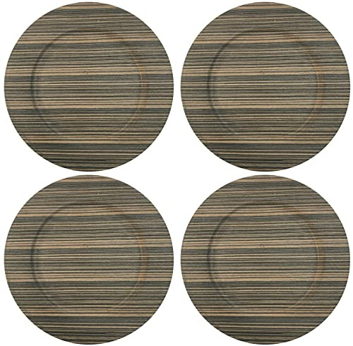 Juego de 4 platos de carga con efecto de madera, 33 cm, redondos, grandes, diseño de madera