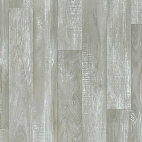 Sol Vinyle First - Imitation parquet Gris Clair - Effet argenté - Rouleau de 3.00m x 6m