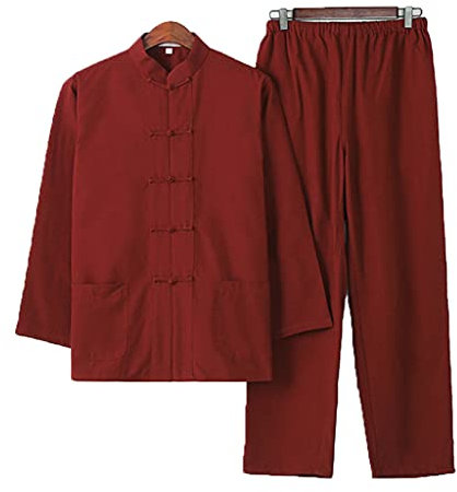 Chino Tradicional Manga Larga Tang Traje Kung Fu Uniforme Camisa para Hombres Kung Fu Chaqueta Pantalones, Algodón Puro Tai Chi Uniforme, Hanfu Kung Fu Wing Chun Ch, rojo, XXL/3XL