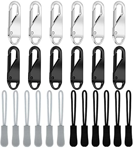 VEGCOO 24 Stück 12 Abnehmbarer Pull Tab Reißverschluss Puller Reissverschluss Zipper Pull Zubehör Reißverschluss Puller Universal Reißverschlusskopf +12 Reißverschluss Zugschnüre Reparaturtasche (B)